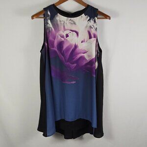 Alfani Women’s 10 Sleeveless Floral Tunic Top Purple Blouse Asymmetrical Hem‎